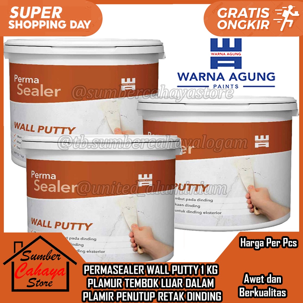 PERMASEALER WALL PUTTY PLAMIR DEMPUL TEMBOK 1 KG PLAMUR PELAMIR PELAMUR DINDING PUTIH  PERMA SEALER 