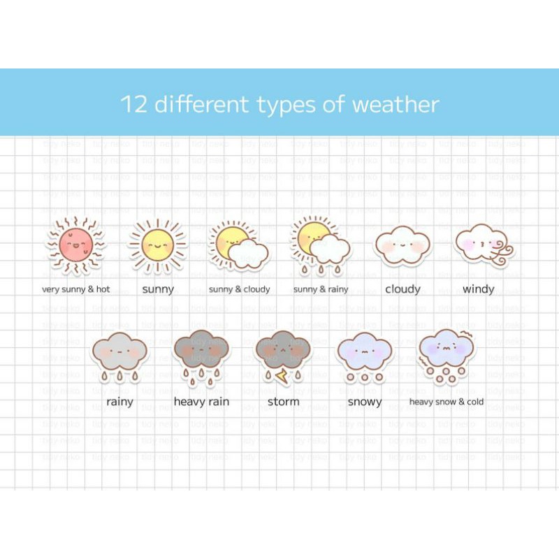 

Weather Sticker Sheet | Cute and Kawaii for Planners Bullet Journal Notebook or Scrapbook