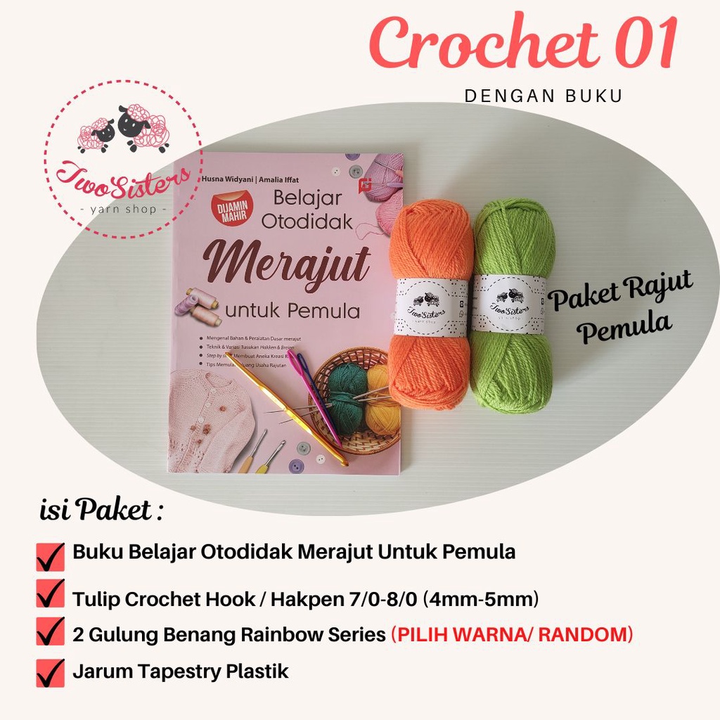 Paket Rajut Pemula/ Merajut Pemula/ Perajut Pemula - Crochet 01A