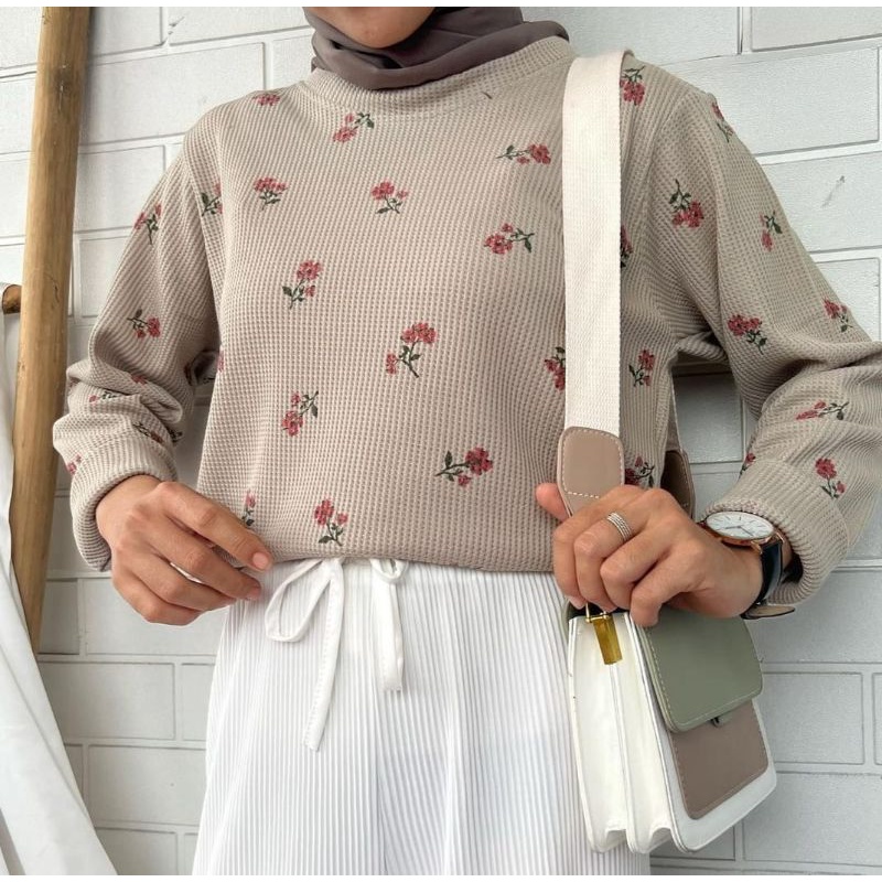 T-shirt kaos waffle printing/atasan wanita
