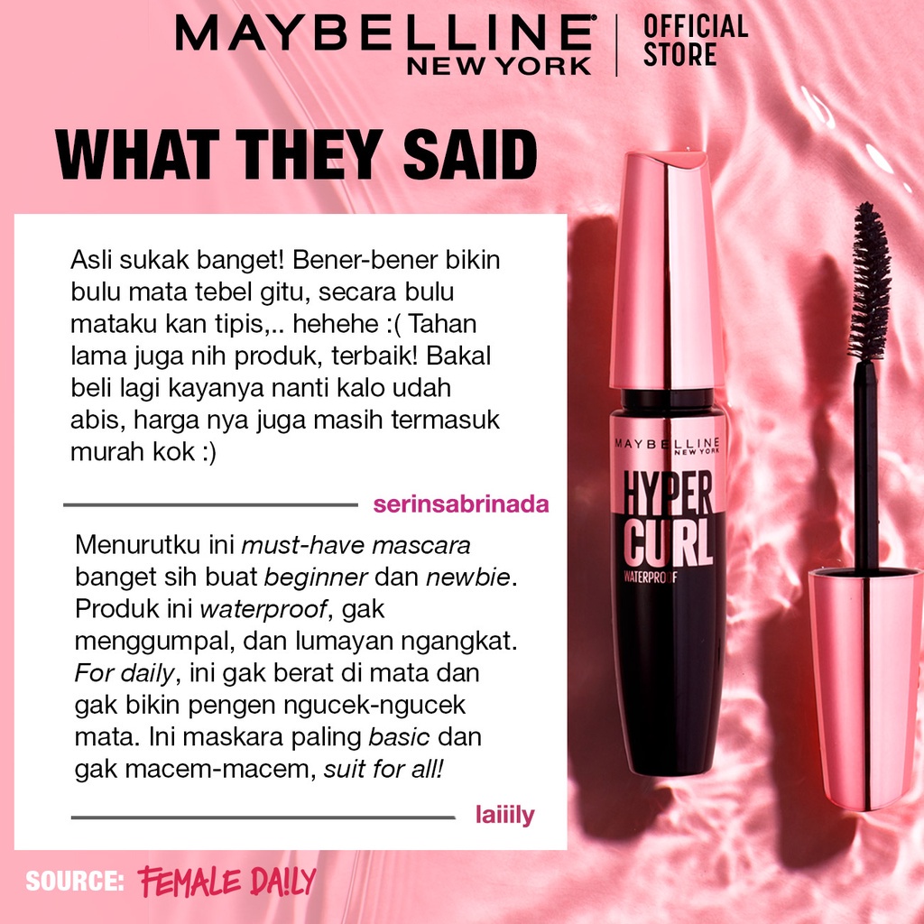 MAYBELLINE Volum Express Hypercurl Mascara | Maskara Waterproof Hyper Curl 5ml | Hitam Black