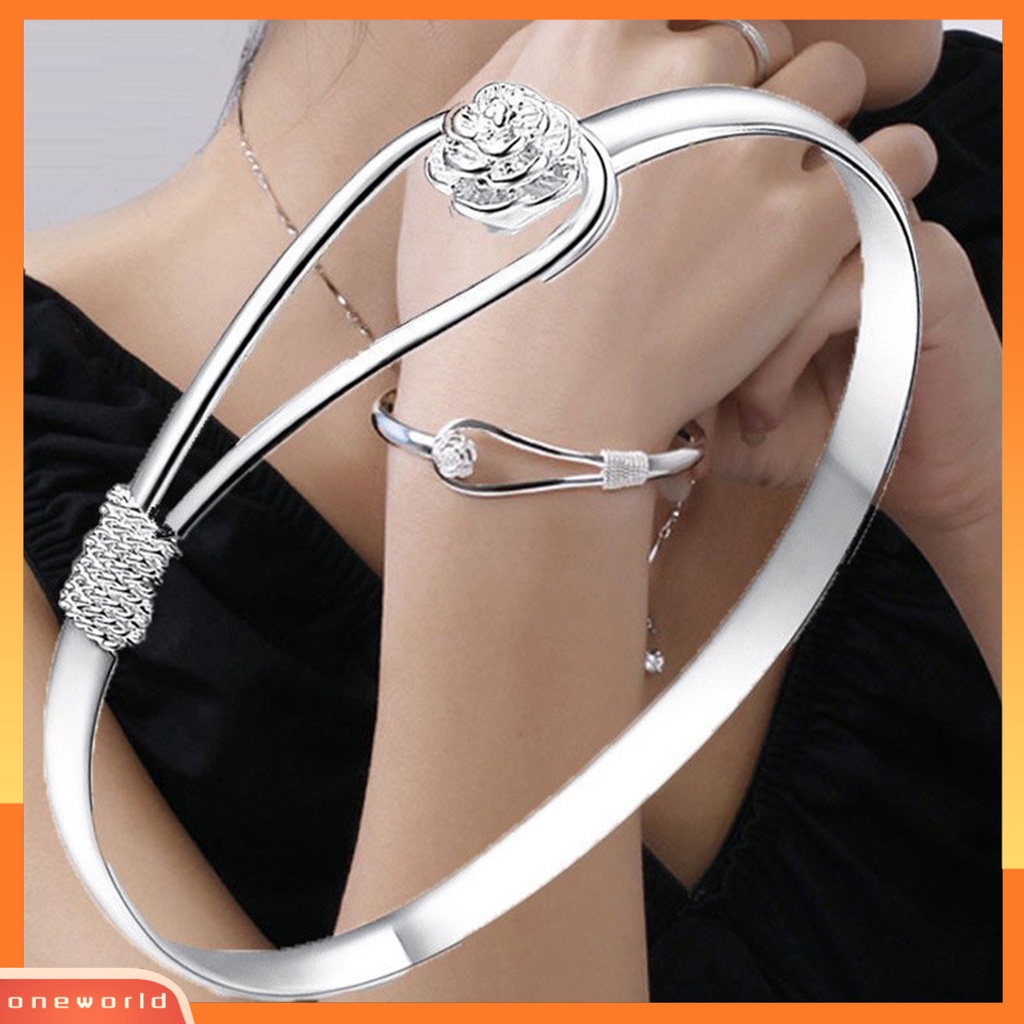 Gelang Bangle Model Terbuka Desain Bunga Bahan Alloy Untuk Wanita