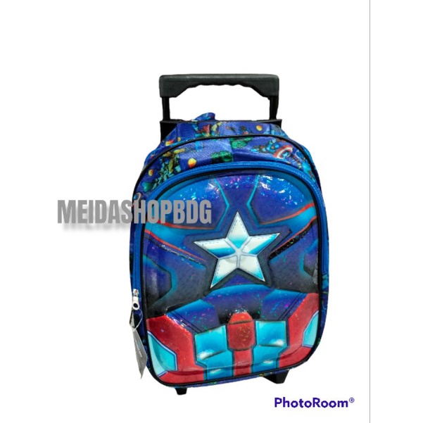 Tas Ransel Troly 3IN1 Avenger Led (Bisa nyala)Ransel roda dorong +topi Batman+my botol Tas anak sekolah