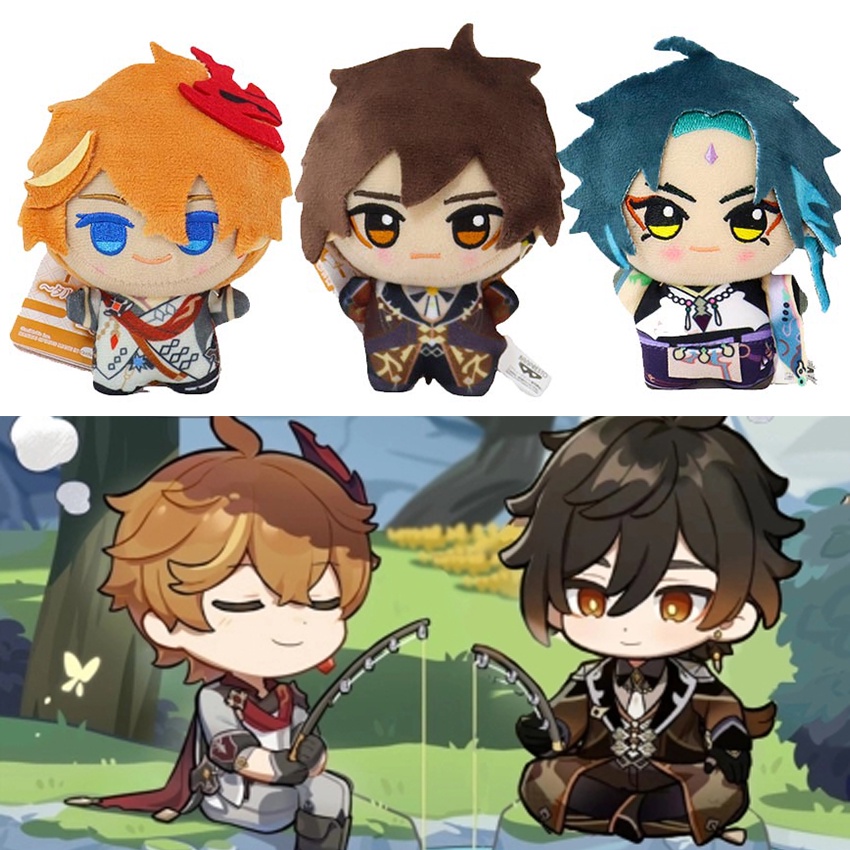 Genshin boneka 10cm Liontin boneka mainan mewah Dadalia/ Zhongli/ Xiao/Tartaglia Fischl Aether Albed