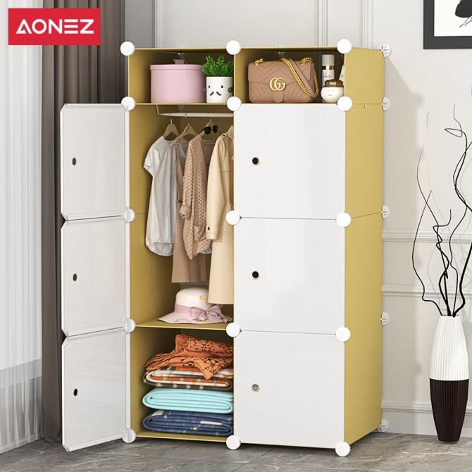 

AONEZ Lemari Pakaian Minimalis Plastik Wardrobe 2 Rel Pakaian 4 Slot stock ready