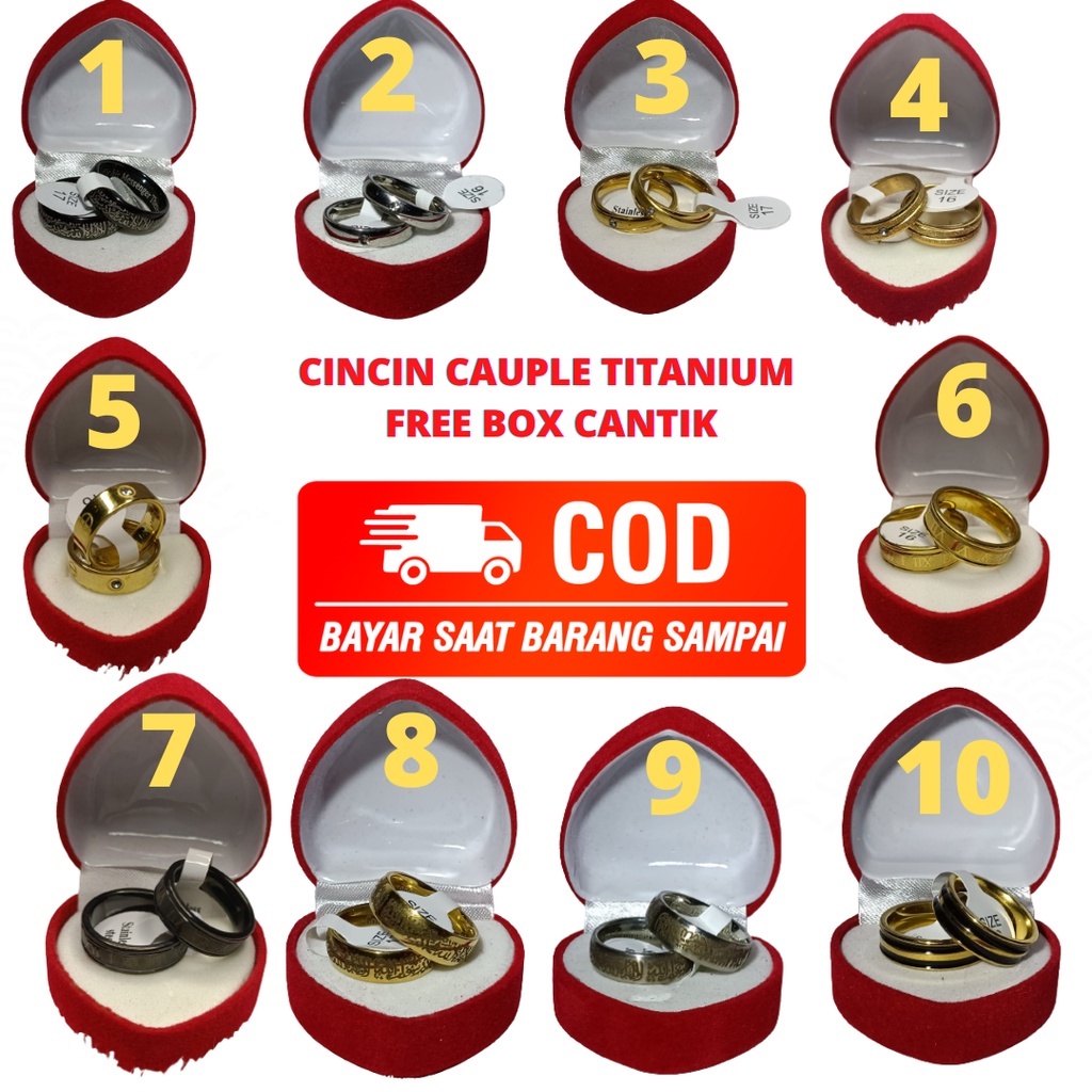 COD KK!!! CINCIN Kawin POLOS MATA Dapat 2 pcs Dan Free Box Cincin Model Love Berlapis Emas