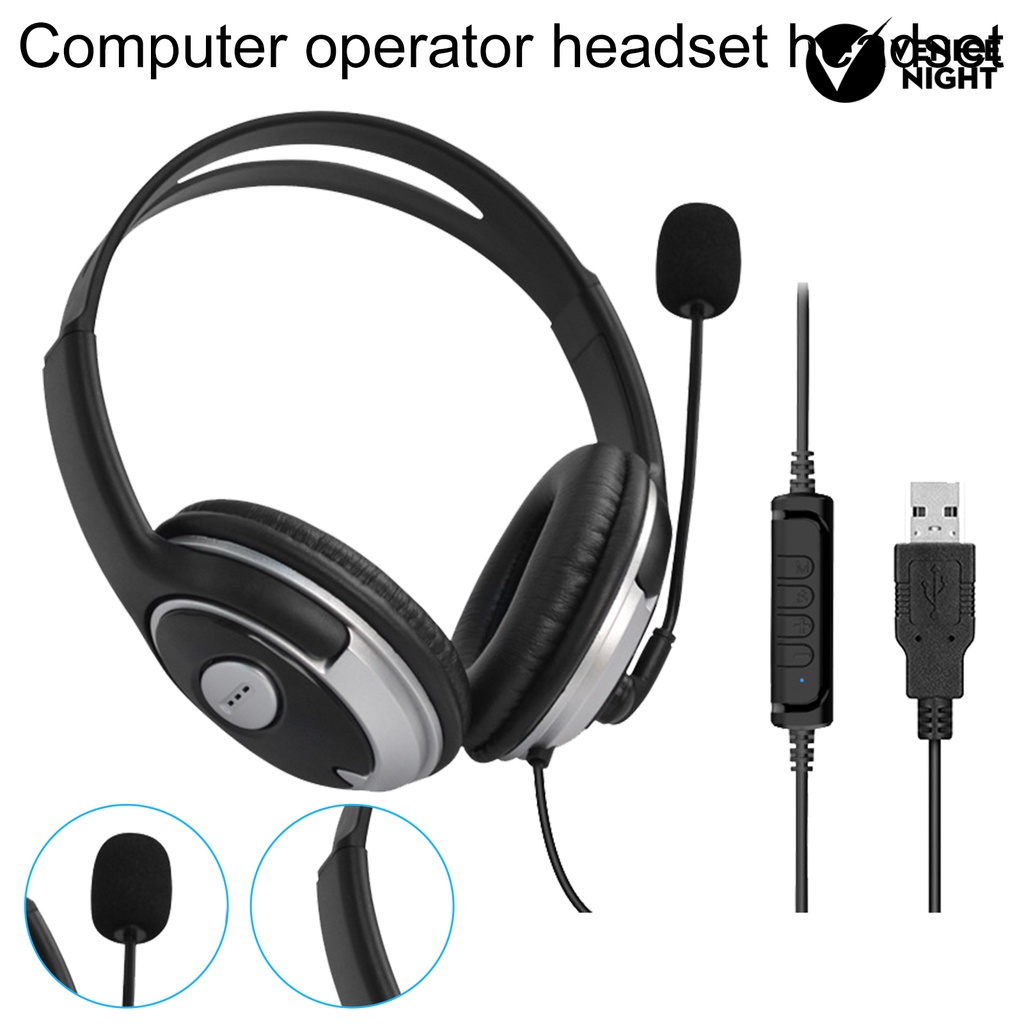 (VNEP) (Berkabel) 330 Earpiece Noise Reduction Subwoofer Black USB Wire Control E-sports Headphone untuk PC