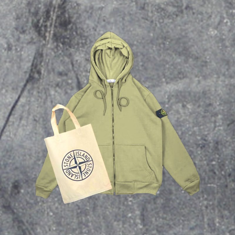 HOODIE ZIPER STONE ISLAND FULL TAG FREE TOTEAG