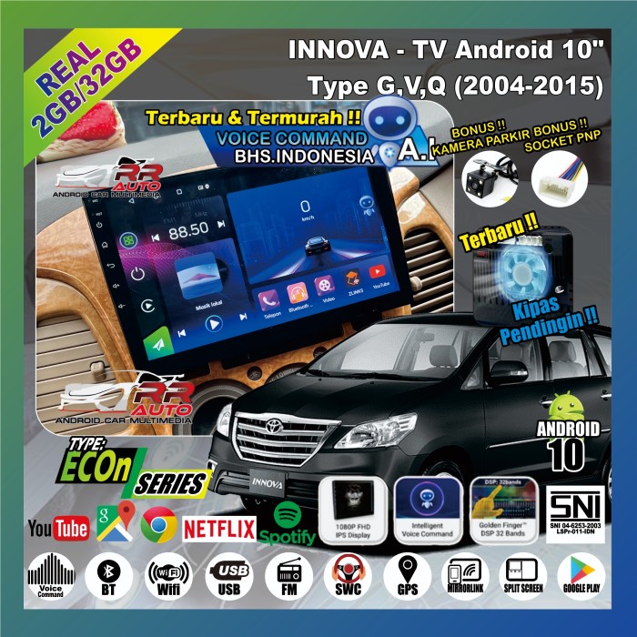 Toyota Innova 2006-2014 head unit android 10inch(free kamera parkir)