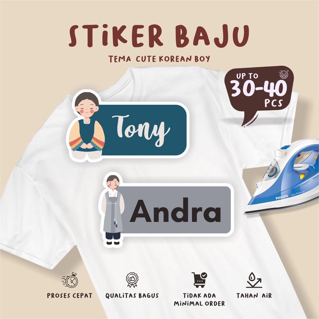 

(30-40pcs)free custom nama dan karakter/anti luntur/stiker dtf/ tema \ KOREA COWOK/ Sablon Setrika Name /Label Sticker Iron on sticker a/