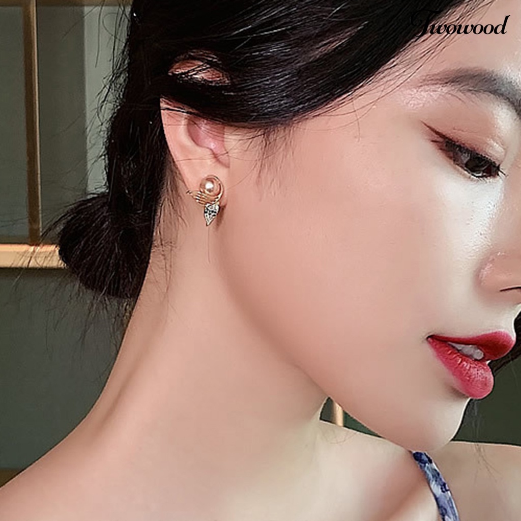 1 Pasang Anting Stud Mutiara Berlian Imitasi Shiny Untuk Wanita