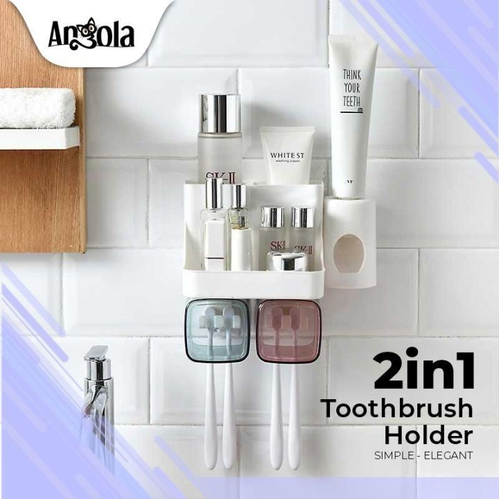 LT- Eslo Toothbrush Holder 2 Cups Rak Sikat Gigi Odol Sabun Mandi 2in1