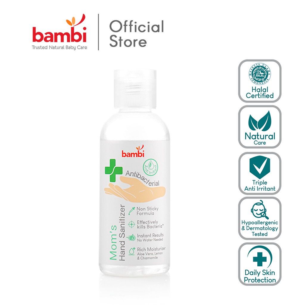 Bambi Mom's Antibacterial Hand Sanitizer 60ml - Gel | Hand Sanitizer Kandungan Lidah Buaya | Untuk Kulit Normal
