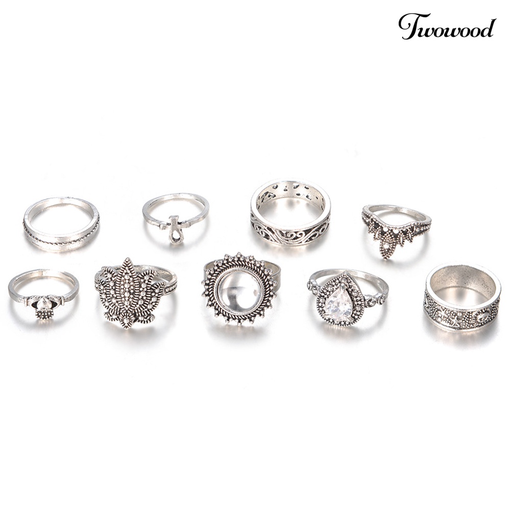 9 Pcs / Set Cincin Knuckle Berlian Imitasi Gaya Retro Untuk Wanita