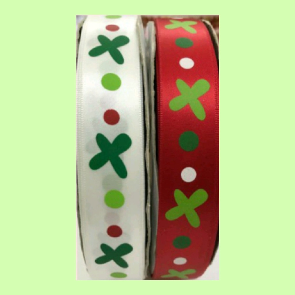 

1 YARD - PITA KADO HAMPERS NATAL PITA SATIN MOTIF DOT & CROSS (2.2 cm)