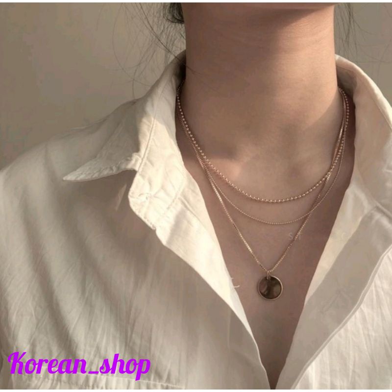 KALUNG 3 LAYER KALUNG WANITA KALUNG KOREA AKSESORIS KOREA KALUNG EMAS KALUNG LIONTIN KOREAN FASHION