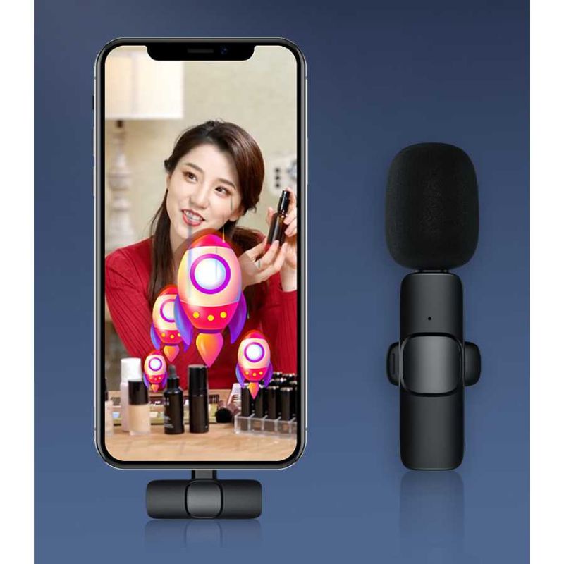 MICROPHONE WIRELESS HP IPHONE VLOGGER LIVE MIKROFON WIRELESS CLIP ON TANPA KABEL YOUTUBER USB LIGHTN