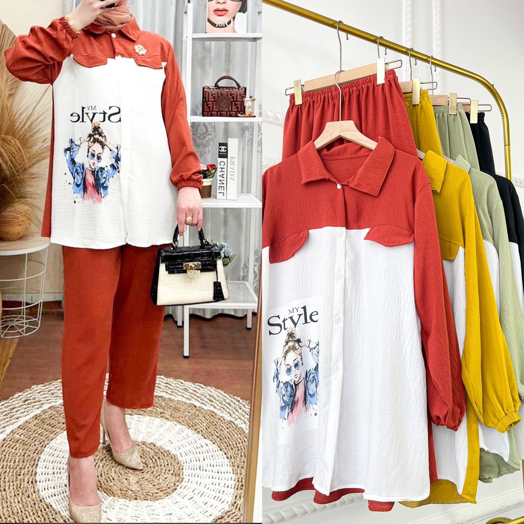 STEVI ONESET SETELAN BAJU WANITA BLOUSE DAN KULOT JUMBO BUSUI ONE SET JUMBO OVERSIZE OUTFIT CASUAL K