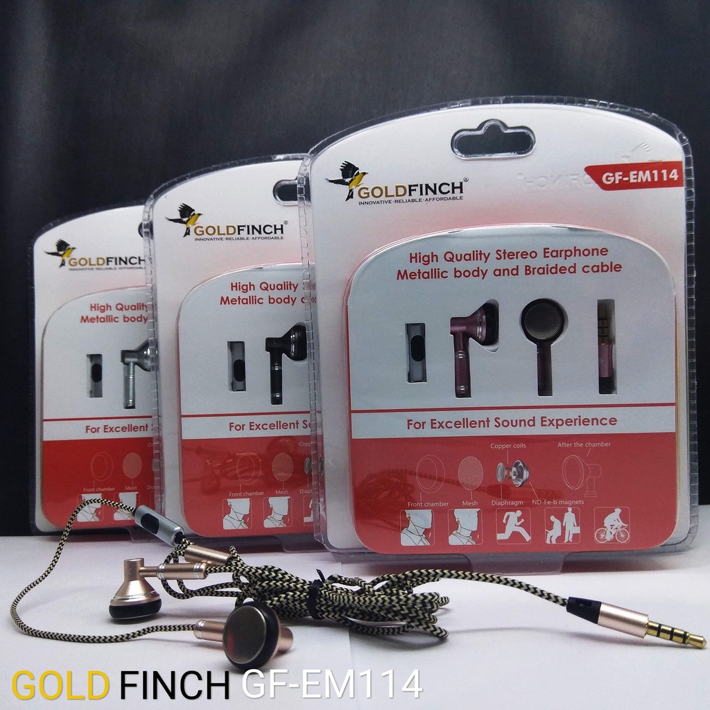 [ GF-EM114 ] Handsfree - Headset Stereo  - Earphone High Quality Headset Goldfinch GF-EM114 Headset excelent sound Handsfree Murah