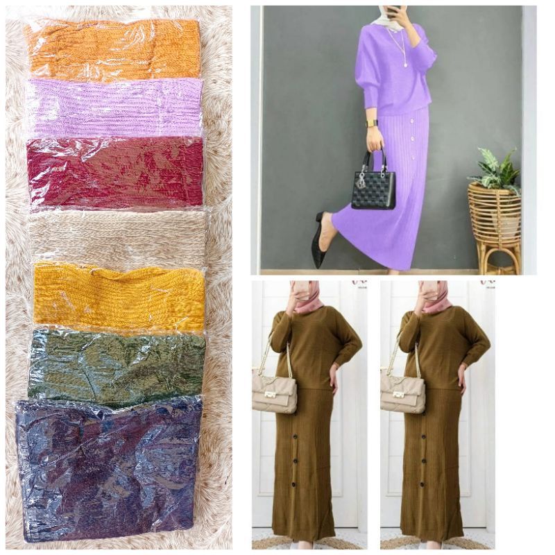 setelan rajut span kancing rajut premium