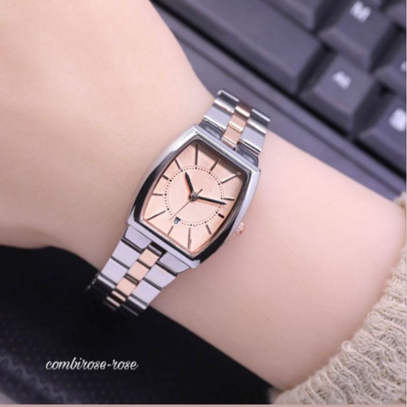 (Terima Cod)Jam Tangan Wanita FS Oval Tanggal Aktif Strap Rantai/Stell(Dikirim Jakarta)