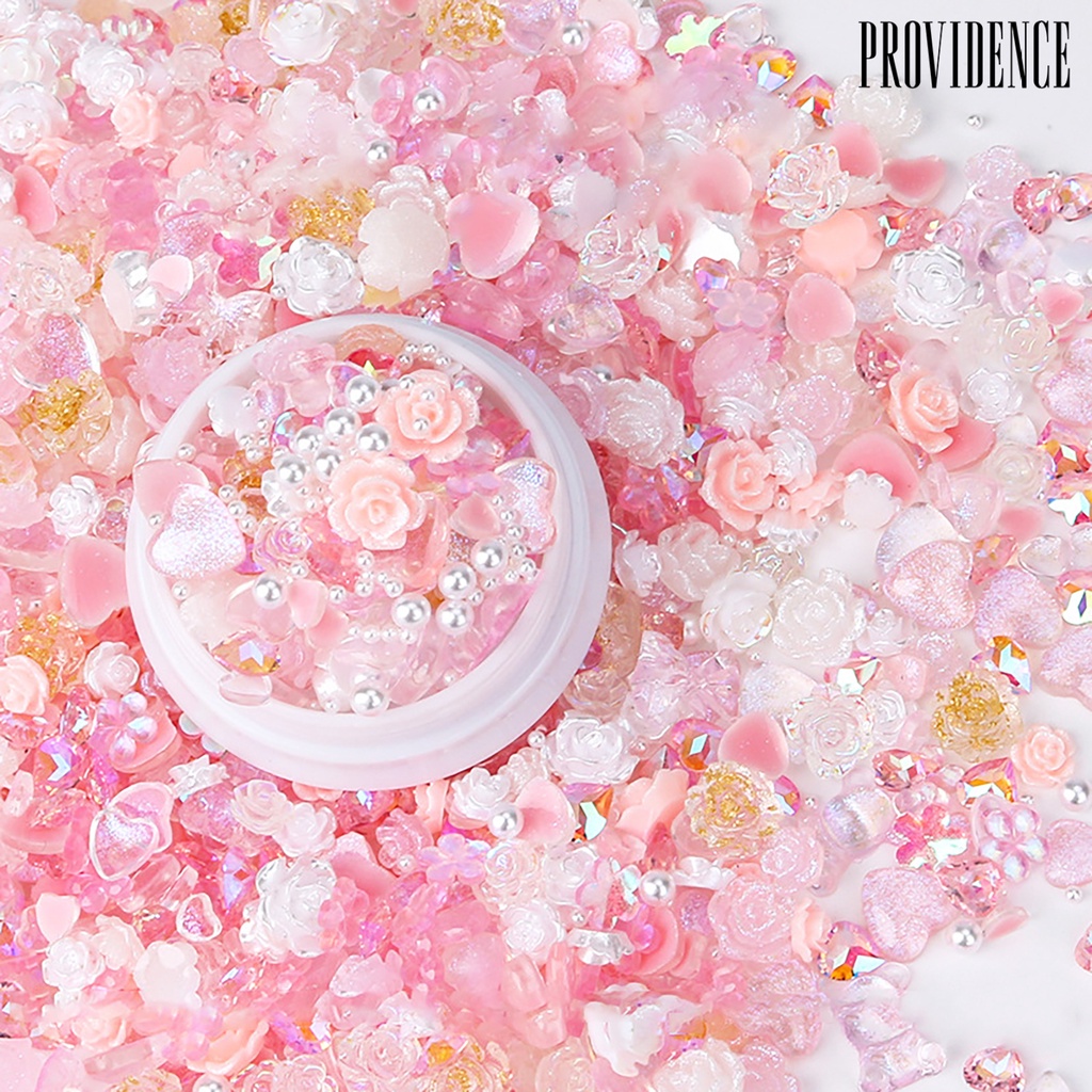 Providence 1 Kotak Mutiara Imitasi Bentuk Pita / Hati / Bunga Mawar / Beruang Bahan Resin Untuk Dekorasi Nail Art