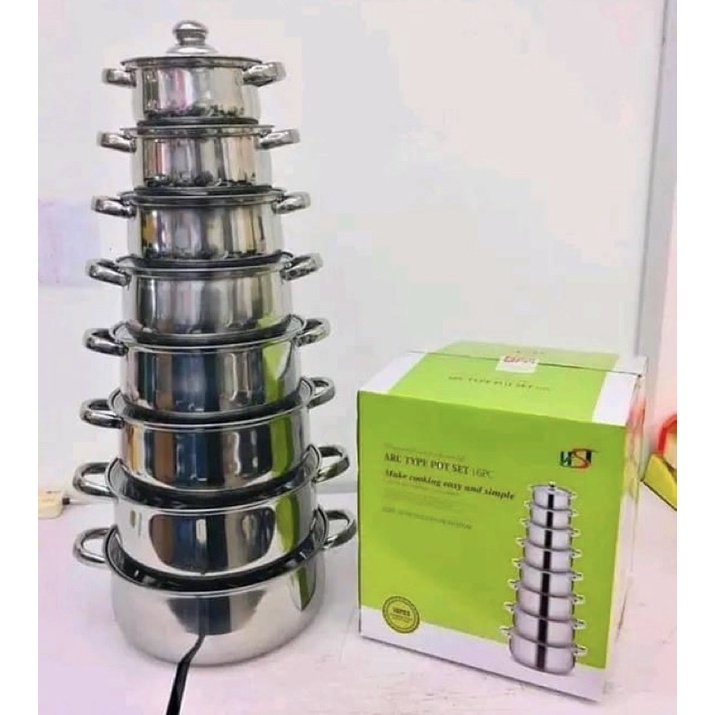Panci Set 8 Pcs Stainless Steel Tutup Kaca HST