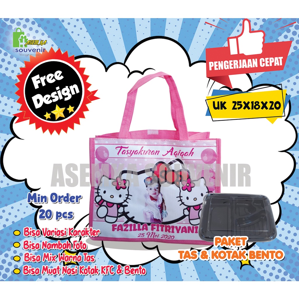 

PERLENGKAPAN ULTAH ANAK TAS GOODIE BAG ULANG TAHUN MUAT BENTO Uk P25 x L18 x T20 DAN BOX MIKA BENTO