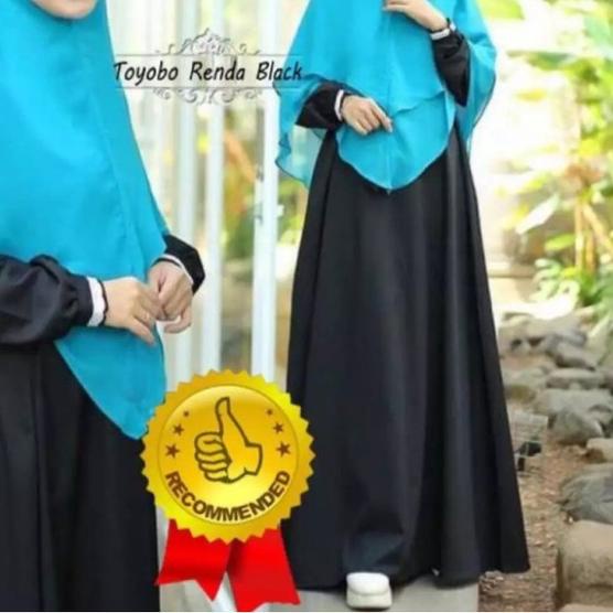 Gamis polos renda katun toyobo / dress syari / gamis bumil busui syari - Hitam