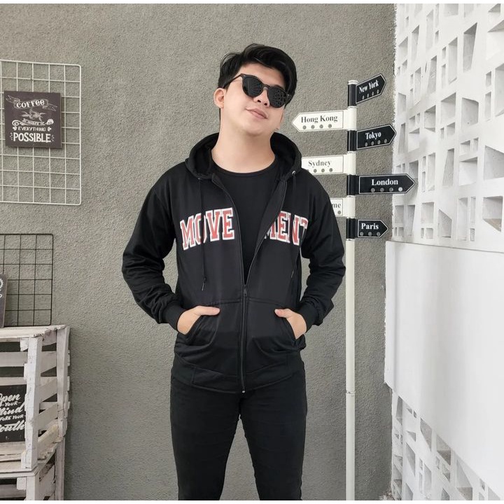 MOVE MEN Hoodie Zipper Sweater Jacket Pria Wanita Oversize Terkini Fashion Kasual Santai