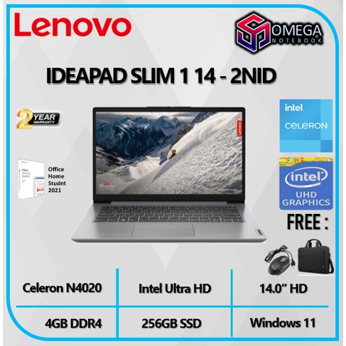 LENOVO IDEAPAD SLIM 1 14 Celeron N4020 4GB 256SSD W11+OHS 14.0&quot; HD - 2NID