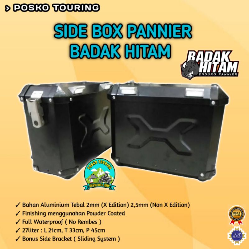Side Box Alumunium Pannier Badak Hitam 27liter | Box Pannier Touring
