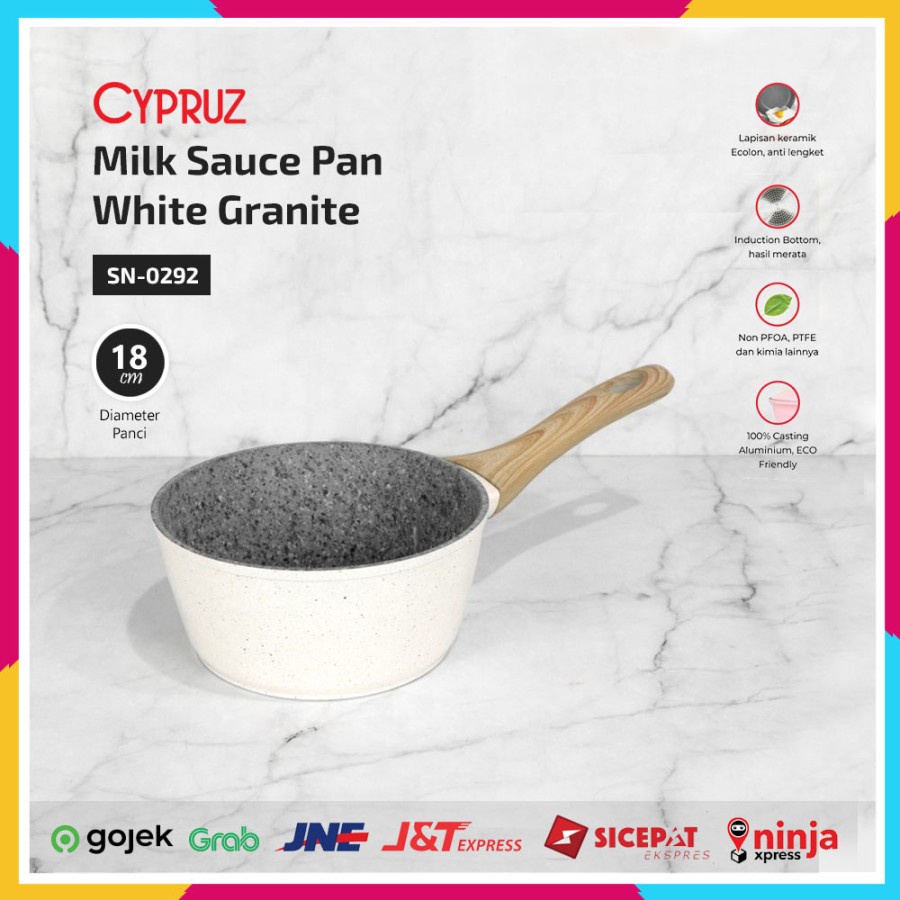 Panci Susu Induksi CYPRUZ SN-0292 Milk Sauce Pan 18 cm White Granite