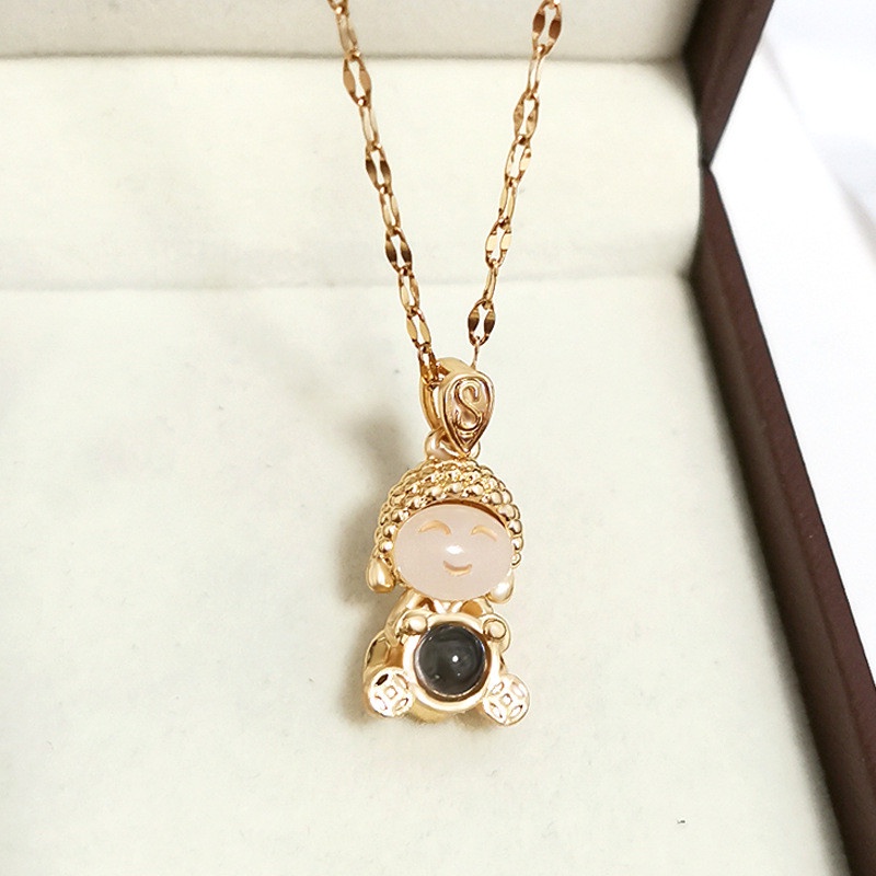 Kalung Liontin Giok Maitreya Buddha Lapis Emas 18K Untuk Wanita