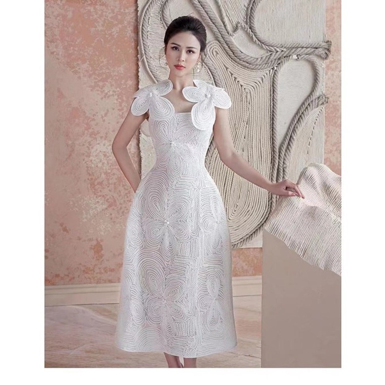 [Premium Series] 3D White Flower Embroidery Dress Import Premium ( Dress Brokat Bordir Putih )