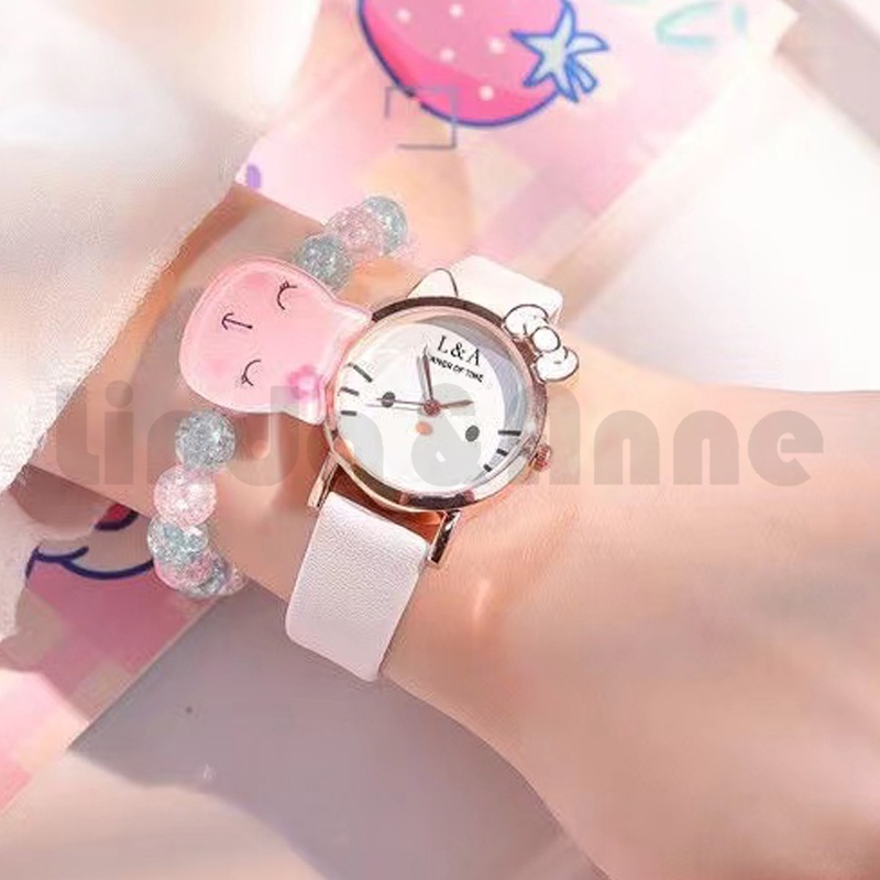 Jam Tangan Wanita Sederhana Korean Fashion Motif Hello Kitty Analog Quartz