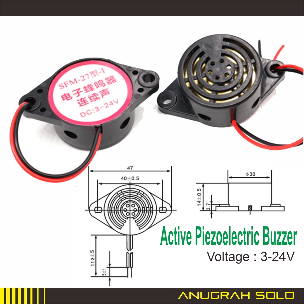 Active Buzzer Piezoelectric 3-24V DC SFM27 High Desible Buzzer