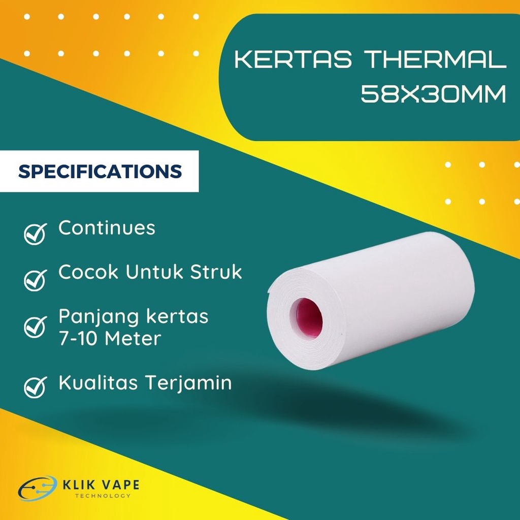 DISKON MURAH Kertas Thermal Kertas Struk Kasir Kertas Printer 58x30mm KlikVape Bandung