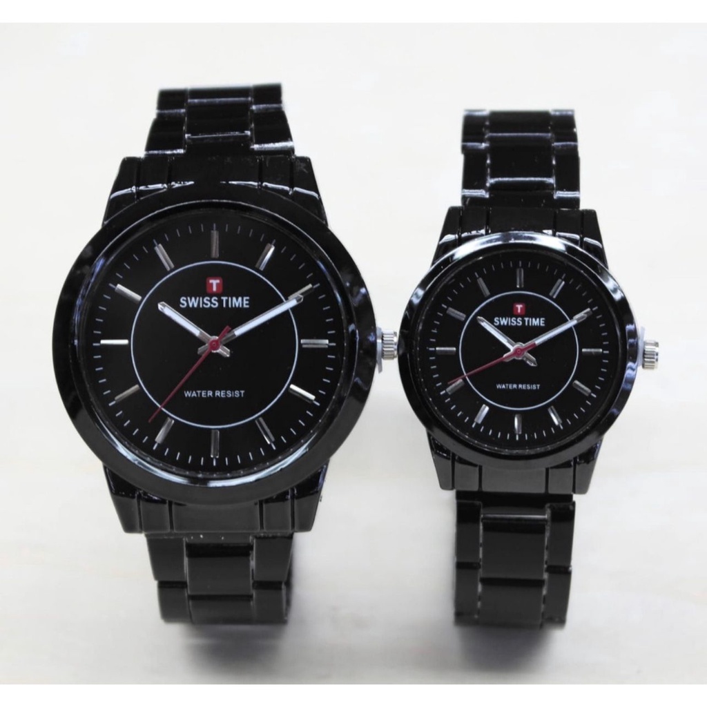 { SS } Jam Tangan Couple/Pria/Wanita Swiss-Time Polos Strap Stainliss Steel