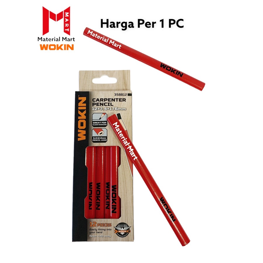 Pensil Tukang Wokin | Pensil Tukang Kayu Merah | Carpenter Pencil Red | Material Mart