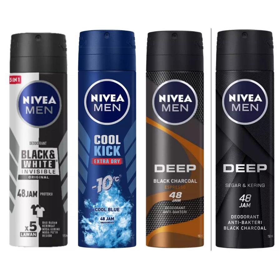 Nivea Men Deodorant Spray 150 ML, Deep, Espresso, Cool Kick, Black & White