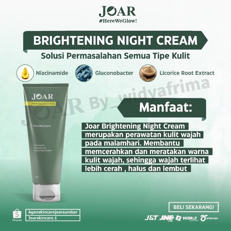 JOAR SKINCARE Paket Brightening Night cream/ Paket Pencerah Wajah/ BPOM HALAL MUI (COD)
