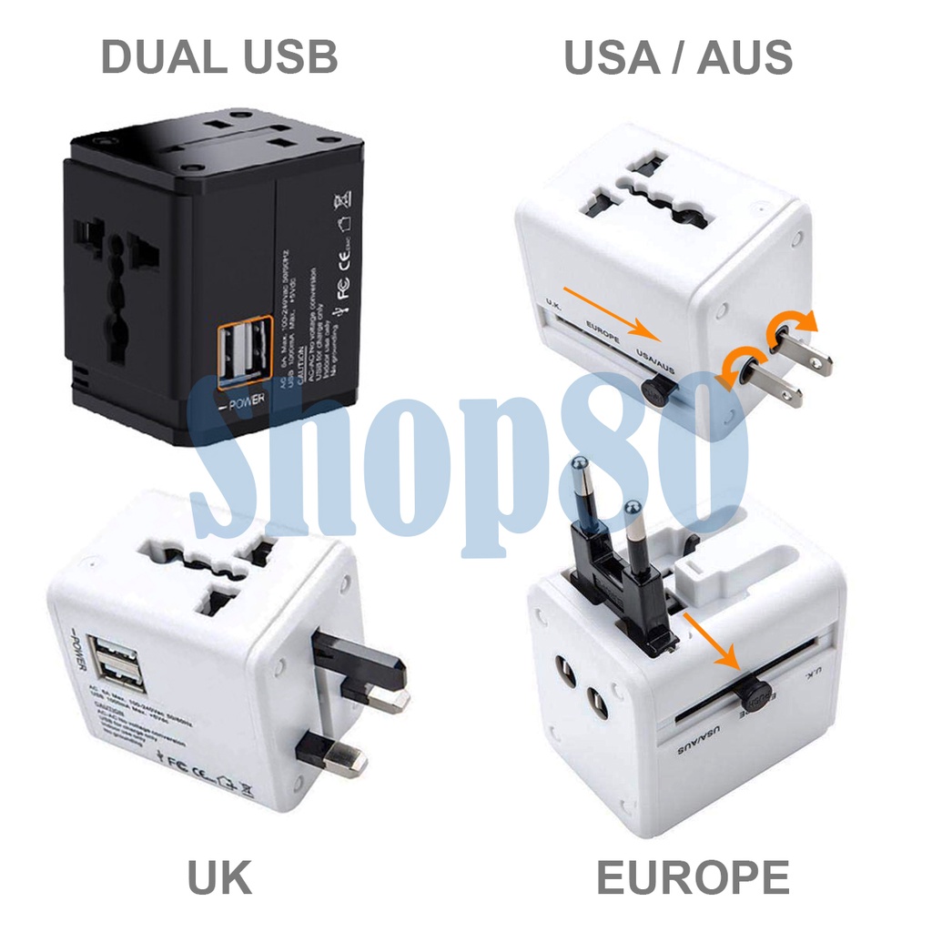 Universal Travel Adaptor Converter Stop Kontak Luar Negeri Charger USB International Plug Adapter Traveling