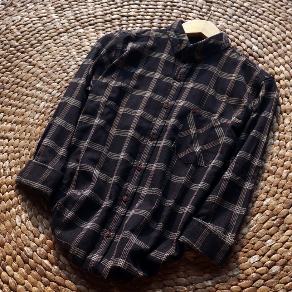 best sale premium - kemeja flanel pria lengan panjang premium quality hem flannel shirt jack brown
