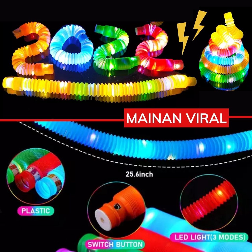 Light Up Pop Tube Pipe Mainan Selang LED Stick Anak Nyala Lampu Fidget