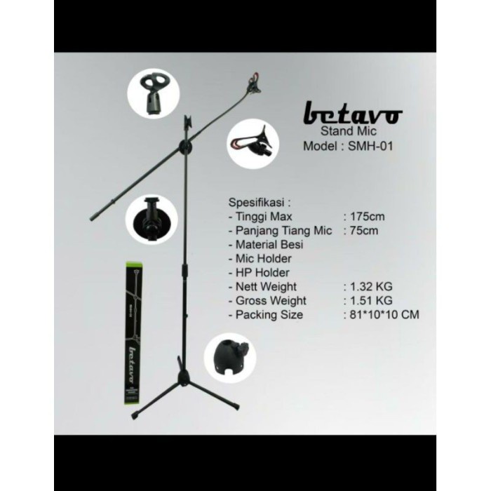 Stand Mic Betavo Smh-01 Holder Hp Tiang Besi Kokoh Tripod Serbaguna