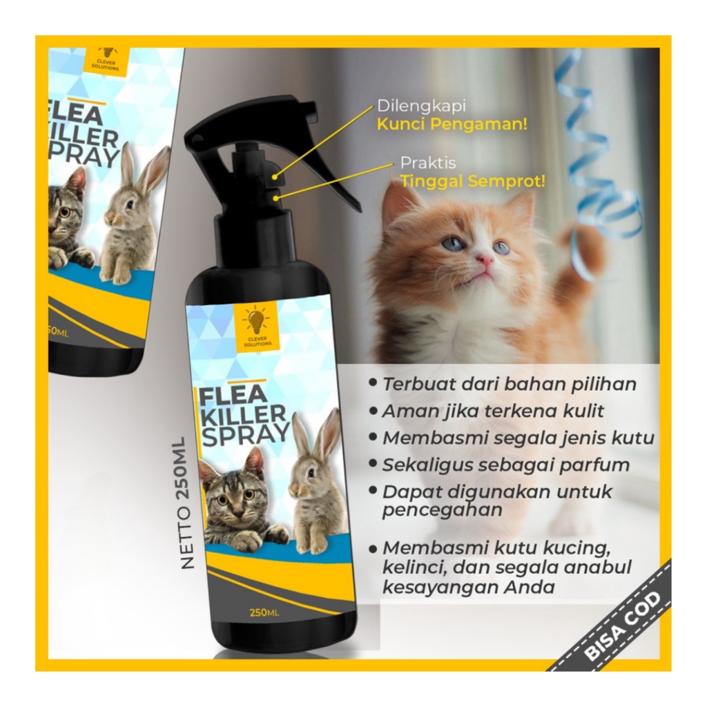 FLEA KILLER SPRAY 250mL - Obat Anti Kutu Kucing Kelinci Anabul /Pembasmi Kutu Kucing Aman Ampuh [ CS ]