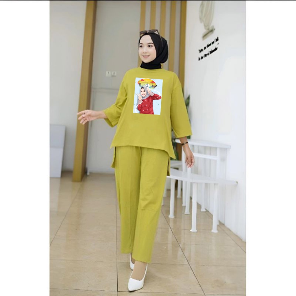 One Set Tunik Hijab Baju Merah/Setelan Tunik Senyawa