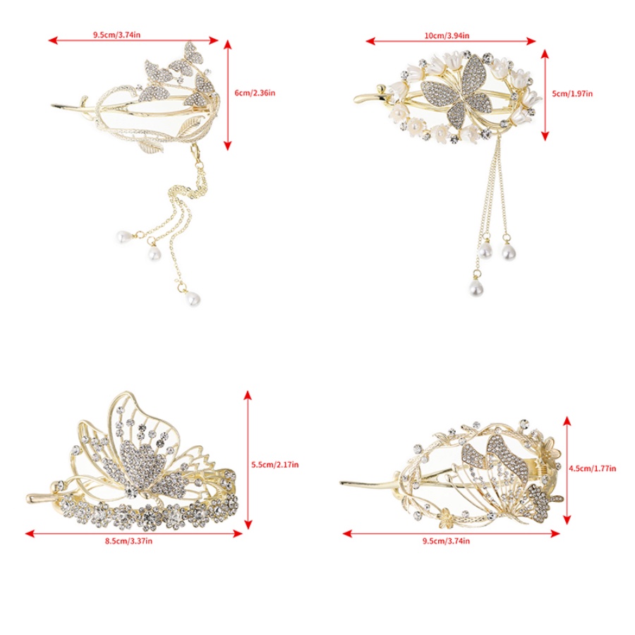 Jepit Rambut Model Butterfly Bahan Metal Aksen Mutiara Kristal Gaya Korea Untuk Wanita