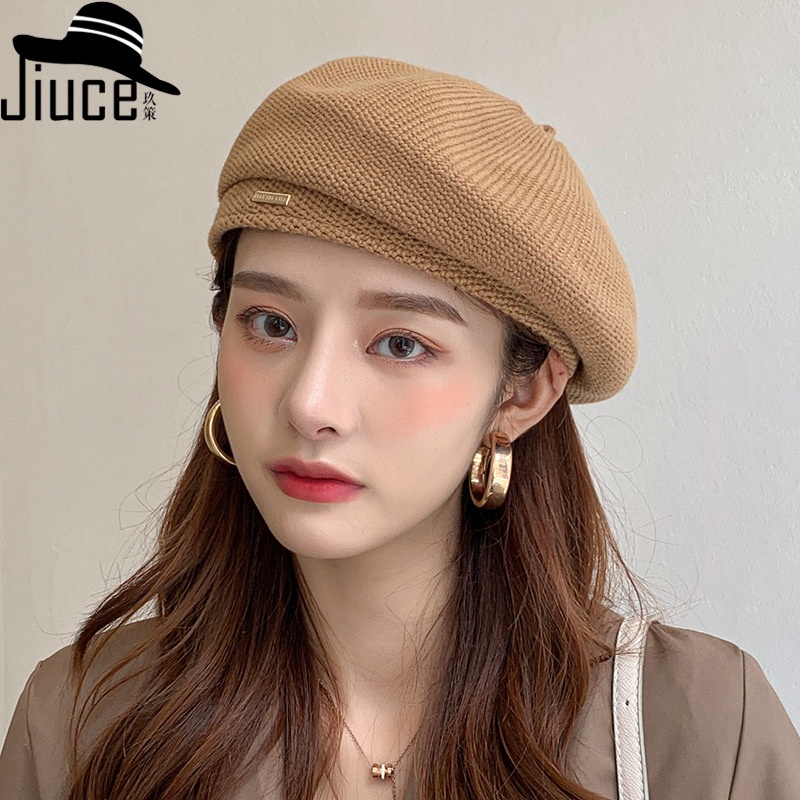 Topi Baret Bahan Wol Rajut Warna Polos Untuk Musim Gugur / Dingin